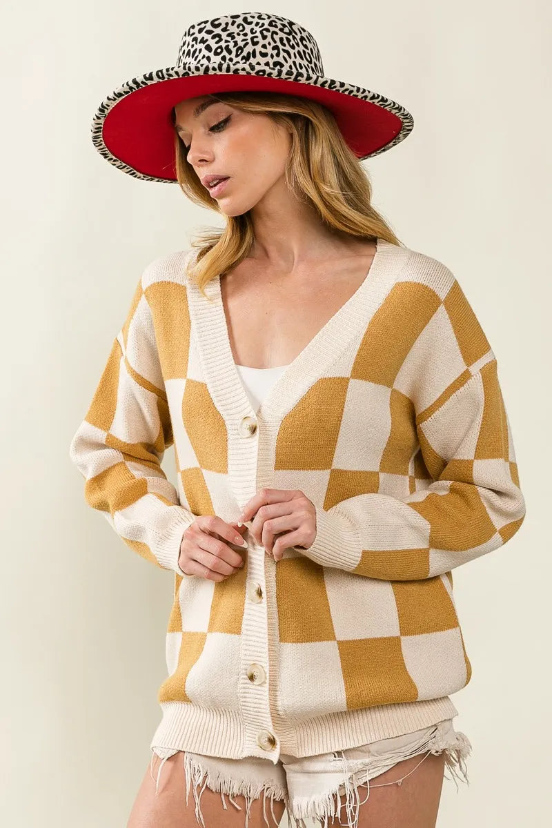 Image of BiBi Checked V-neck Cardigan | Queeble.shop