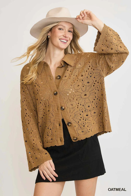 Image of Umgee Crochet Button Down Knit Cardigan | Queeble.shop