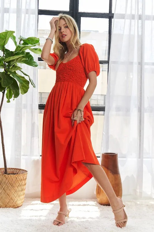 Image of ADORA Popcorn Smocked Puff Sleeve Dress | Queeble.shop