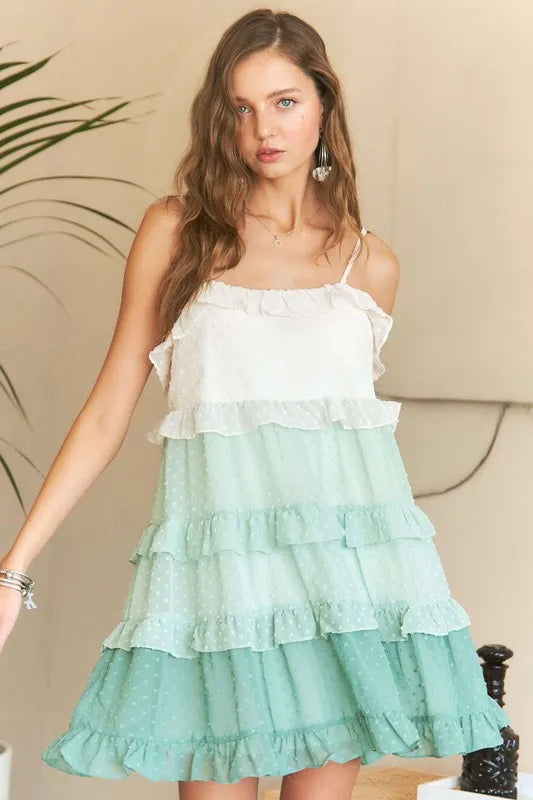 Image of ADORA Swiss Dot Ruffled Tiered Mini Dress | Queeble.shop