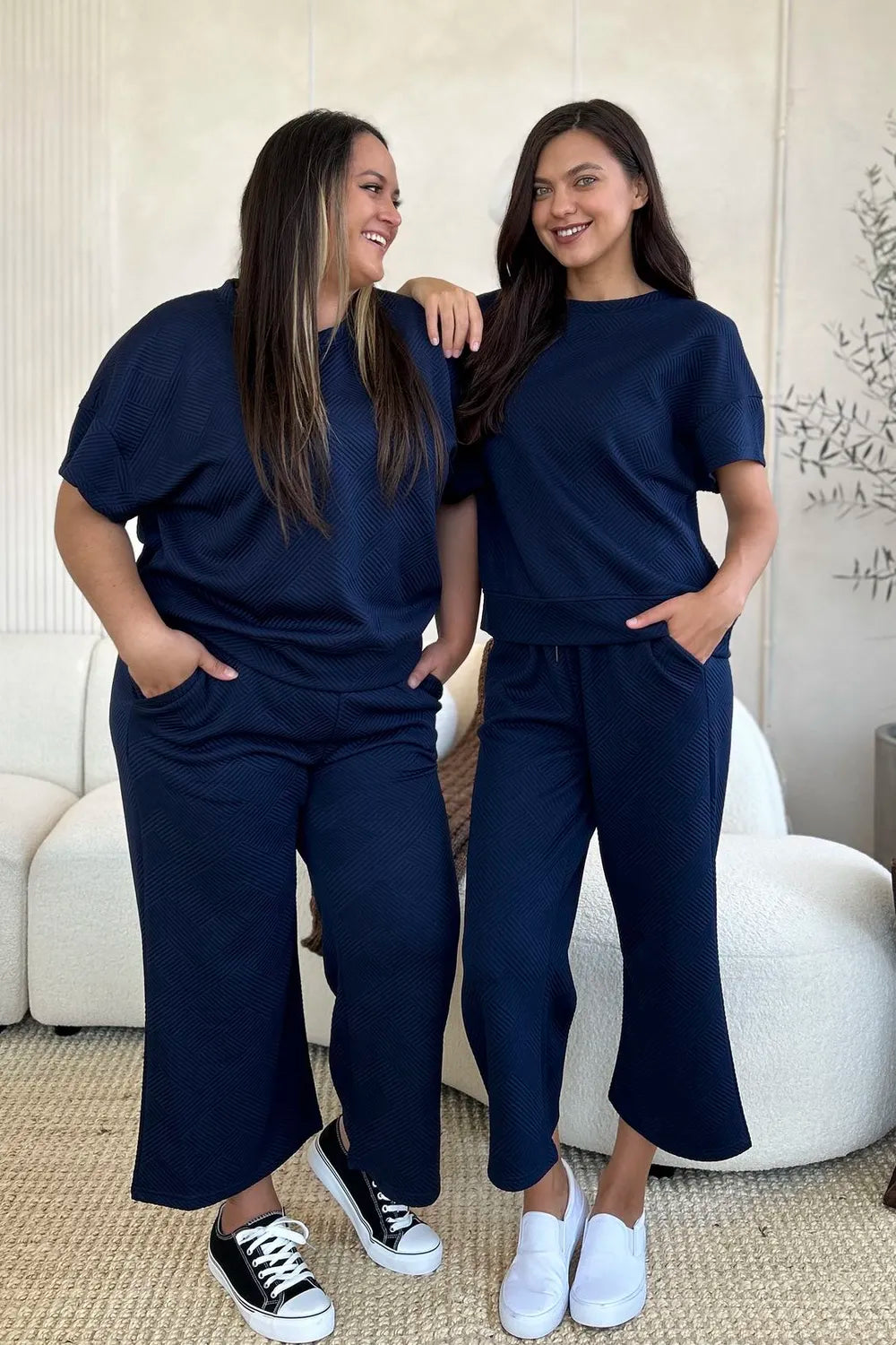Image of Double Take Full Size Texture Short Sleeve Top and Pants Set | Queeble.shop
