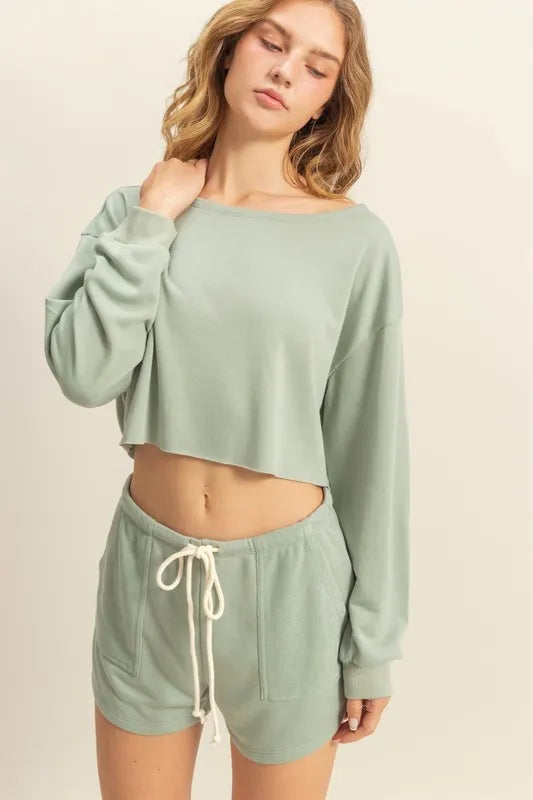 Image of HYFVE Boat Neck Long Sleeve Cropped Top | Queeble.shop