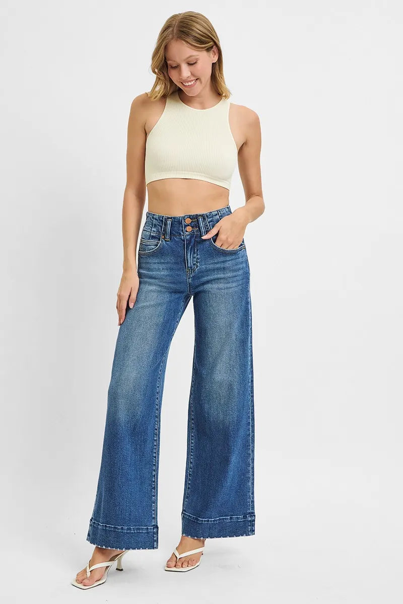 Image of RISEN Full Size High Rise Ankle Wide Seam Detailed Jeans Plus Size | Queeble.shop