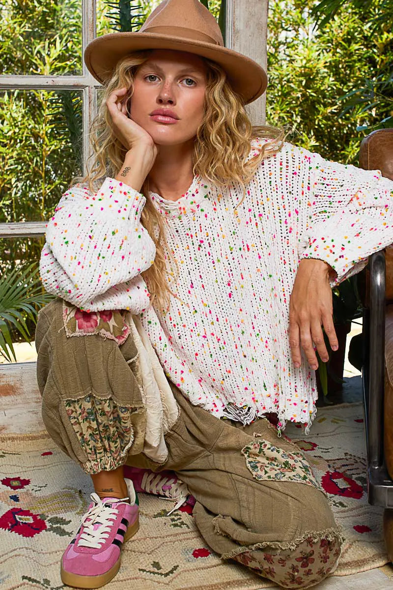 Image of POL Round Neck Fringed Hem Sweater | Queeble.shop