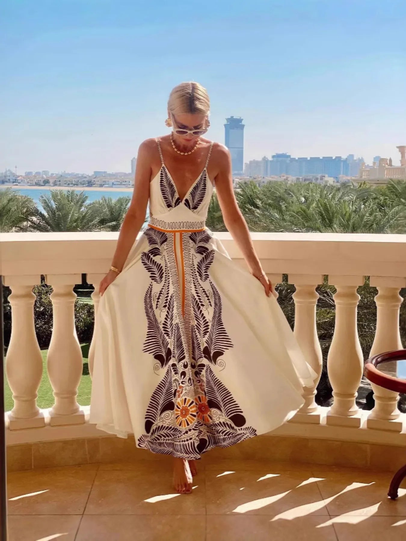 Image of Printed V-Neck Cami Dress | Queeble.shop