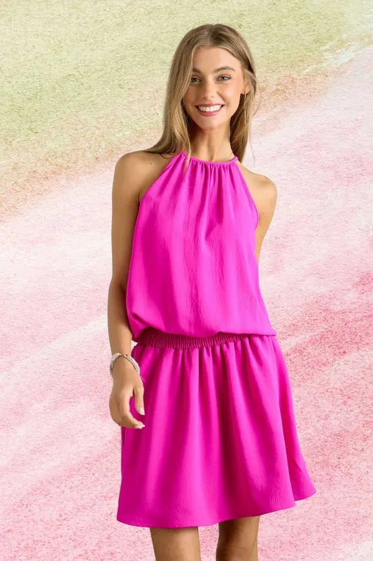 Image of ADORA Halter Neck Smocking Waist Dress | Queeble.shop