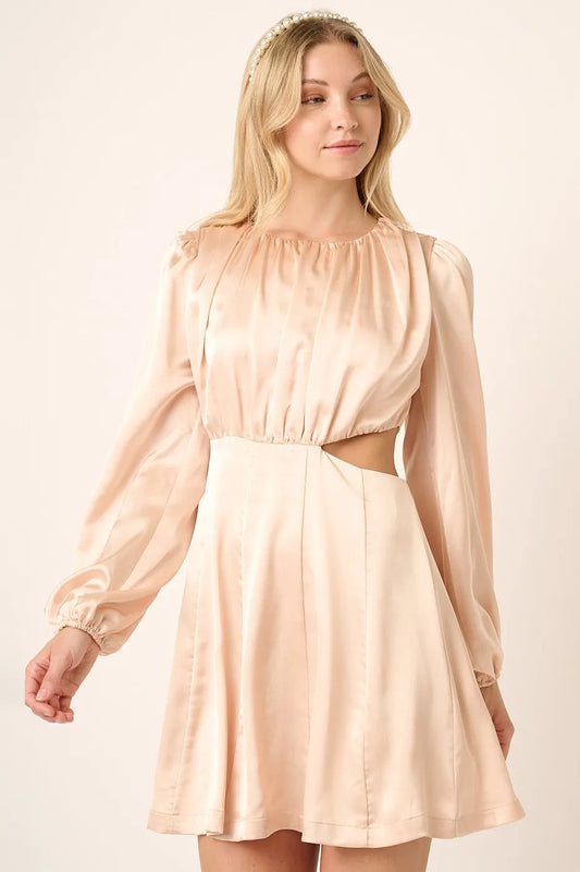 Image of Mittoshop Satin Side Cutout Detail Mini Dress | Queeble.shop