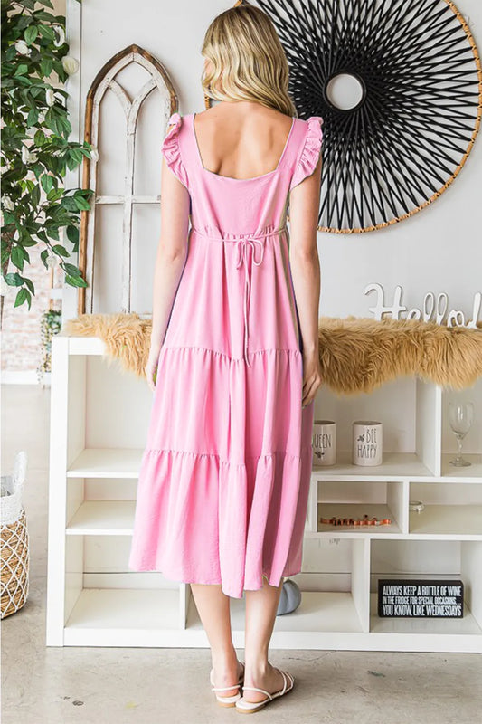 Image of Reborn J Ruffled Sleeveless Tiered Midi Dress | Queeble.shop
