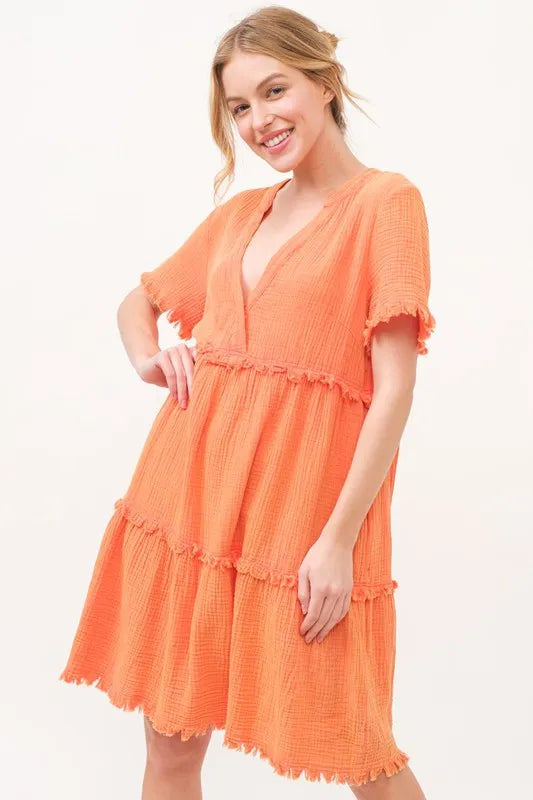 Image of And The Why Washed Frayed Detail Tiered Dress | Queeble.shop