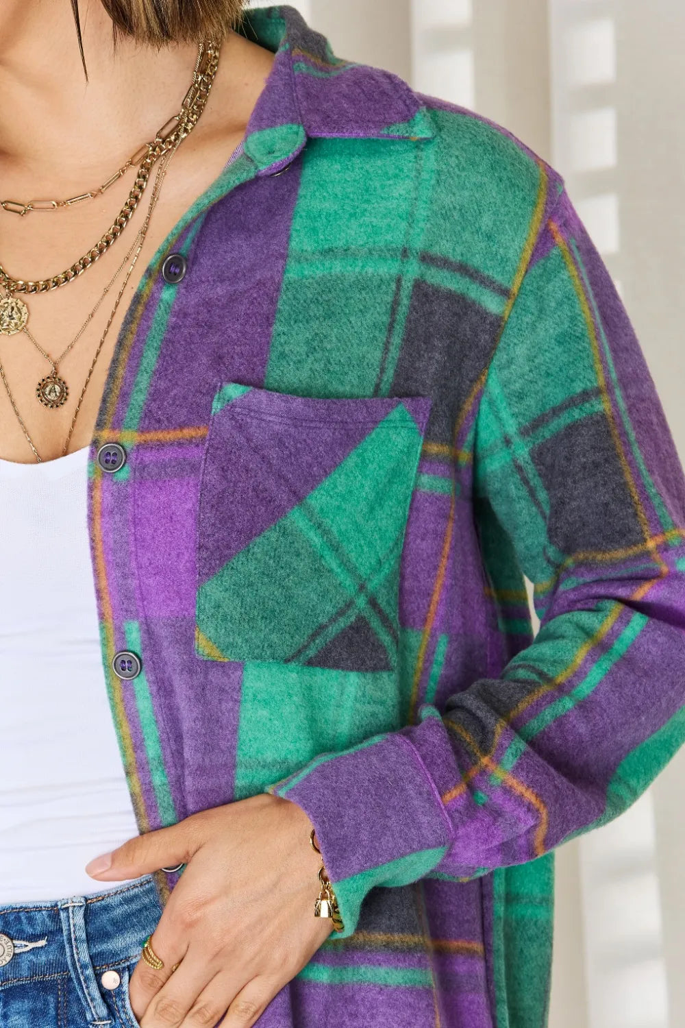 Image of Zenana Plaid Button Up Long Sleeve Shacket | Queeble.shop