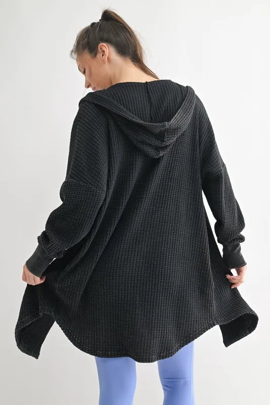 Image of MONO B Chunky Waffle Mineral Wash Hooded Open Cardigan | Queeble.shop