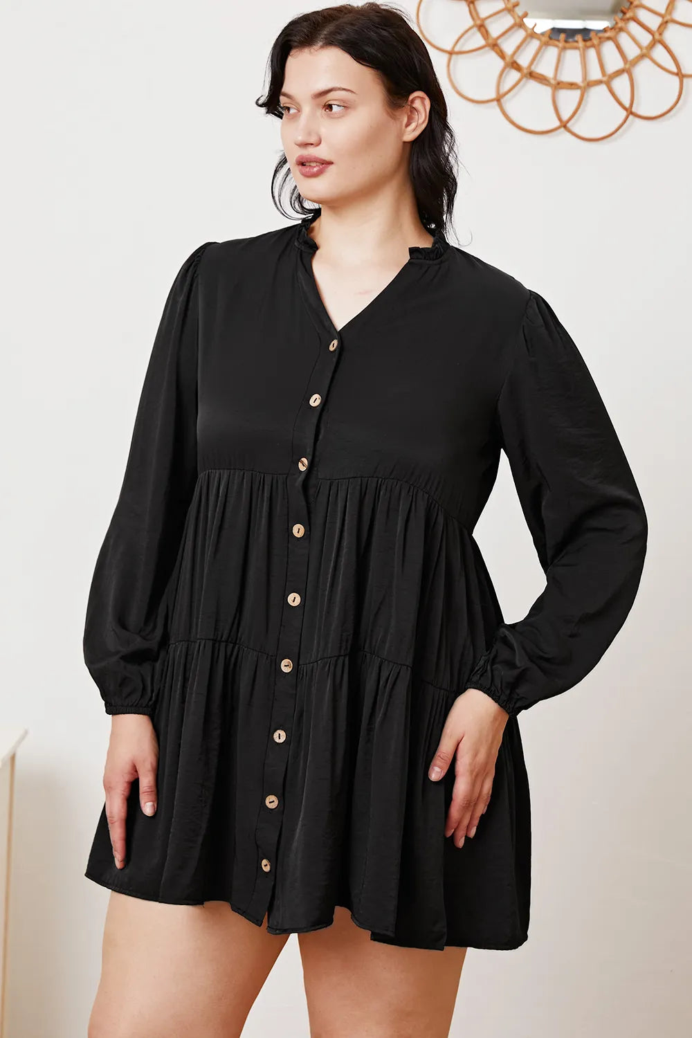 Image of Ruffled Button Up Long Sleeve Tiered Shirt | Queeble.shop