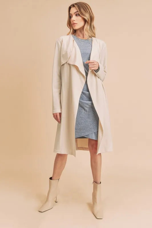 Image of Aemi + Co Open Front Long Sleeve Longline Coat | Queeble.shop