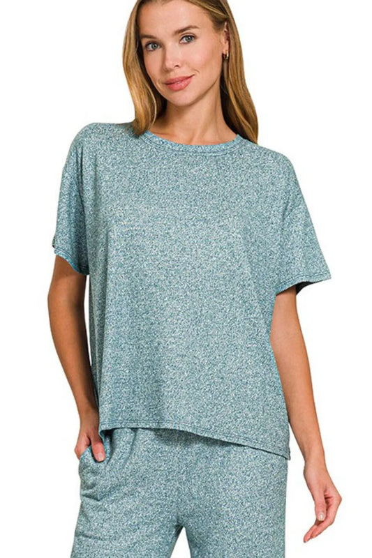 Image of Zenana Soft Melange Short Sleeve Tee & Long Pants Set | Queeble.shop