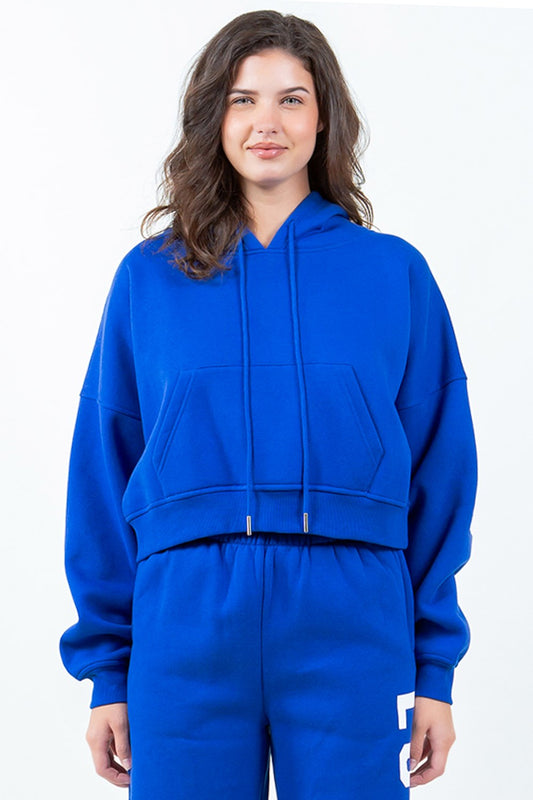 Image of American Bazi Letter Graphic Long Sleeve Drawstring Cropped Hoodie | Queeble.shop