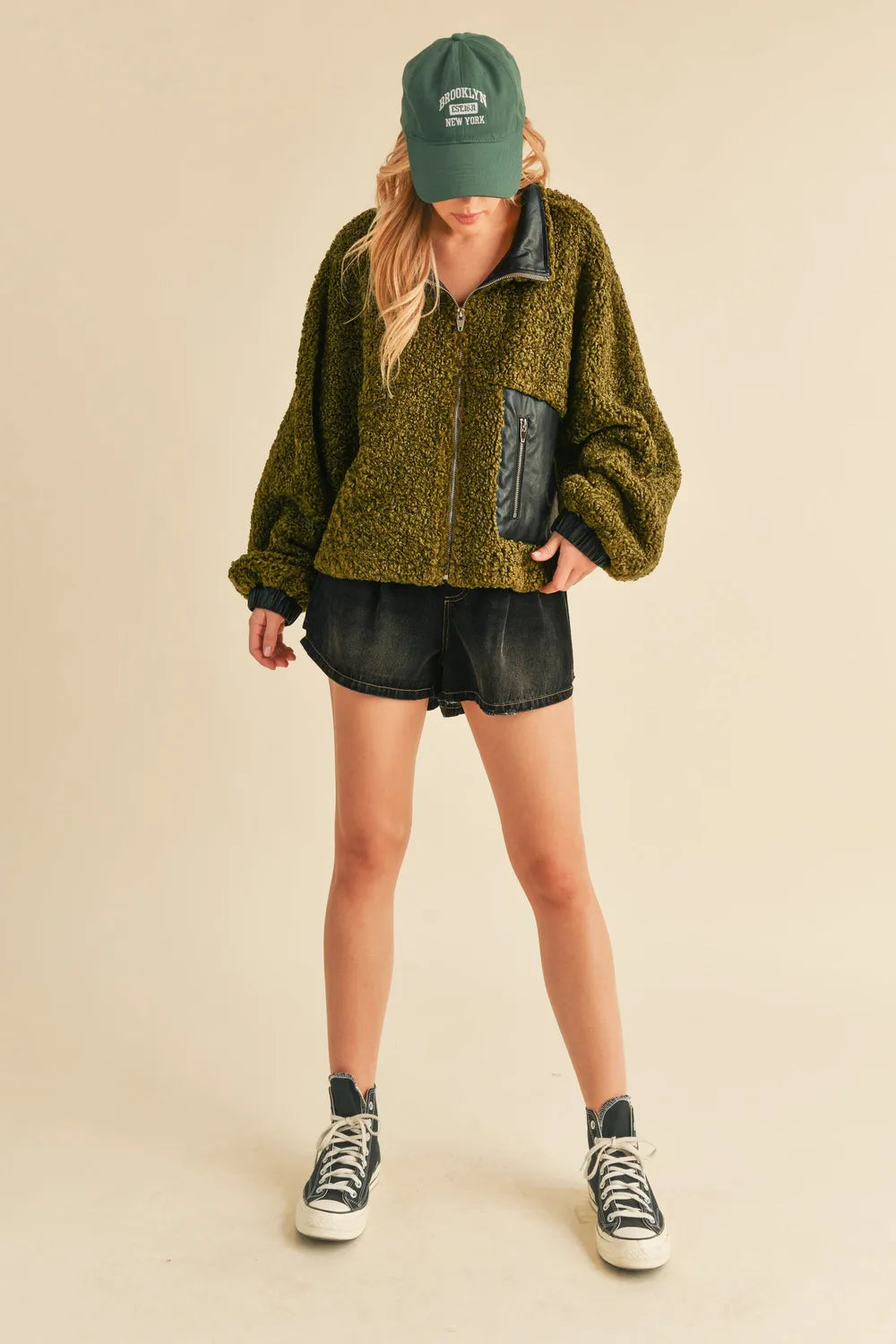 Image of Aemi + Co Collared Neck Zip Up Sherpa Jacket | Queeble.shop
