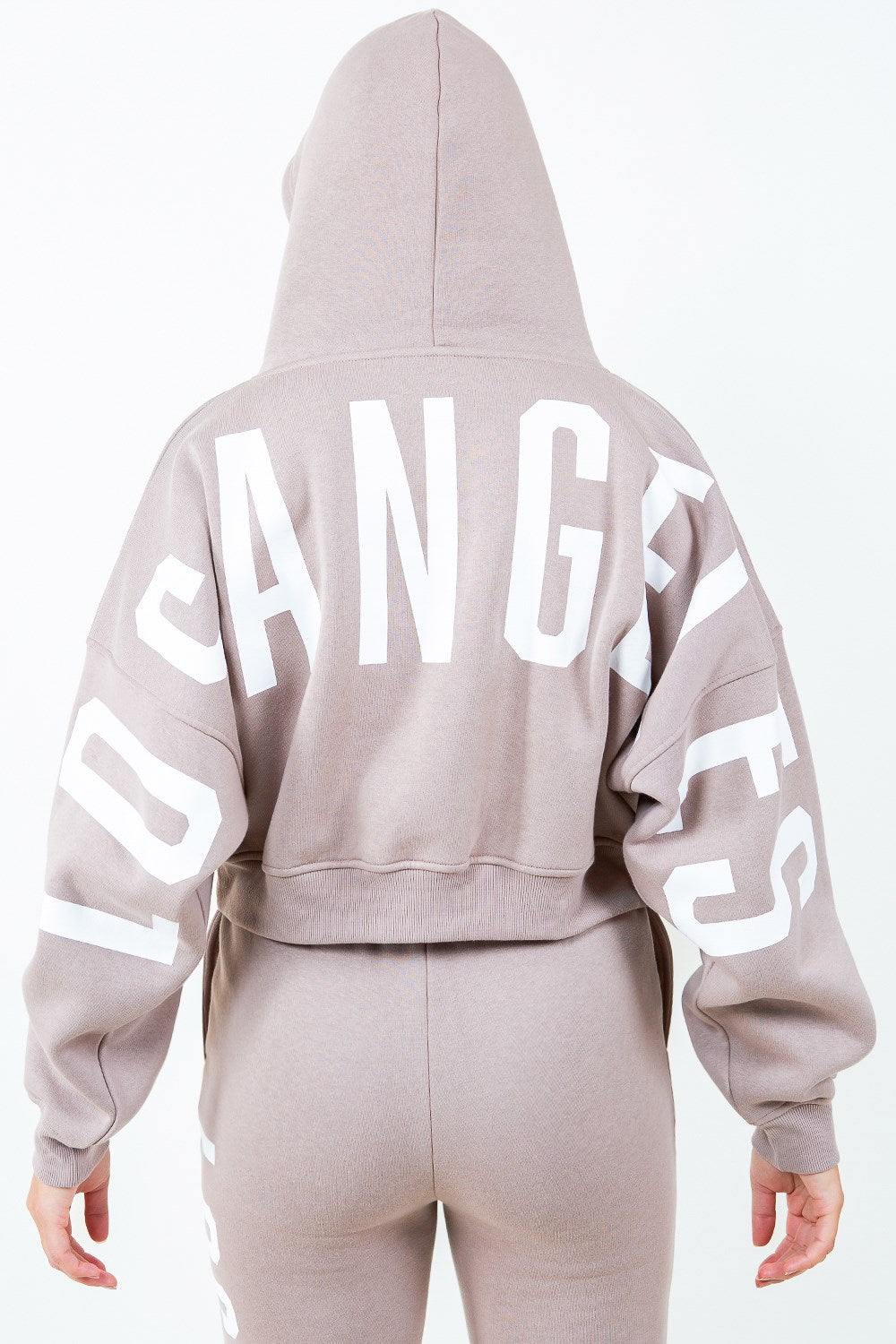 Image of American Bazi Letter Graphic Long Sleeve Drawstring Cropped Hoodie | Queeble.shop