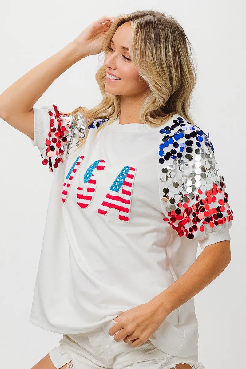 Image of BiBi American Flag Theme Sequin Top | Queeble.shop