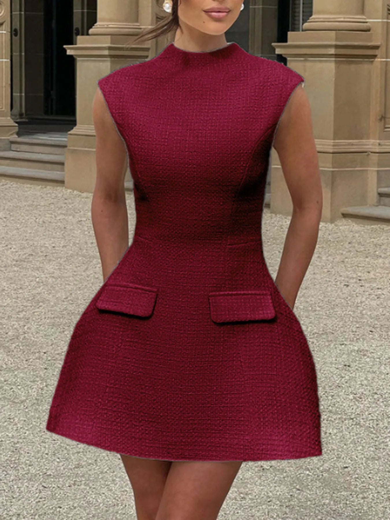 Image of Cutout Back Round Neck Cap Sleeve Mini Dress | Queeble.shop