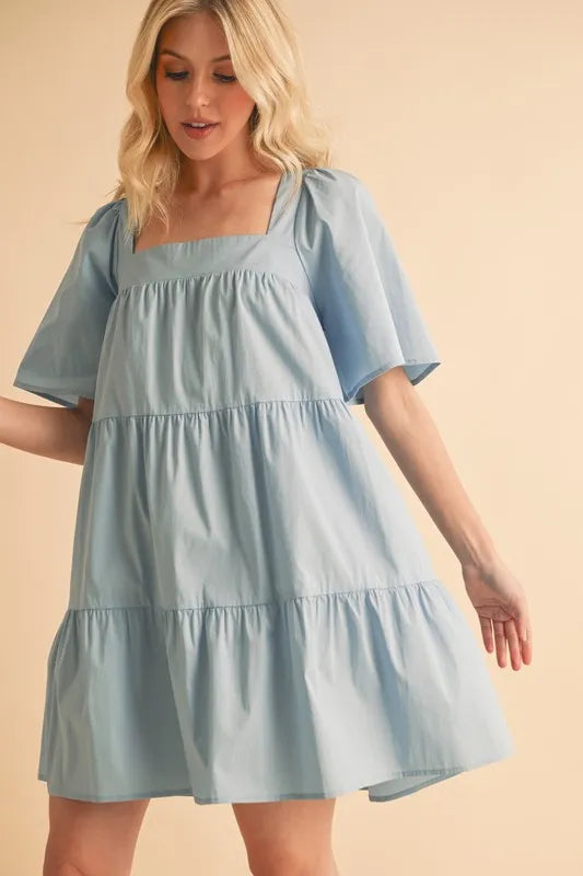Image of Aemi + Co Square Neck Half Sleeve Tiered Dress | Queeble.shop