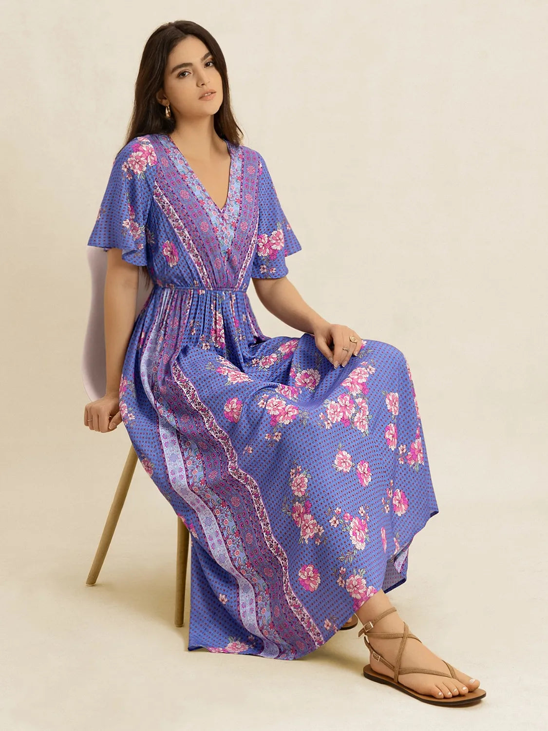 Image of Printed Short Sleeve Midi Dress | Queeble.shop