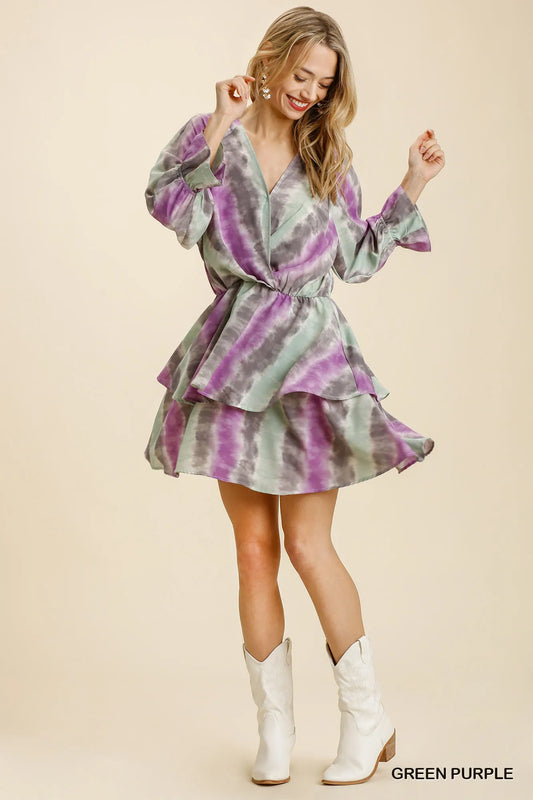 Image of Umgee Tie Dye Ruffled Layered Dress with Elastic Waistband | Queeble.shop