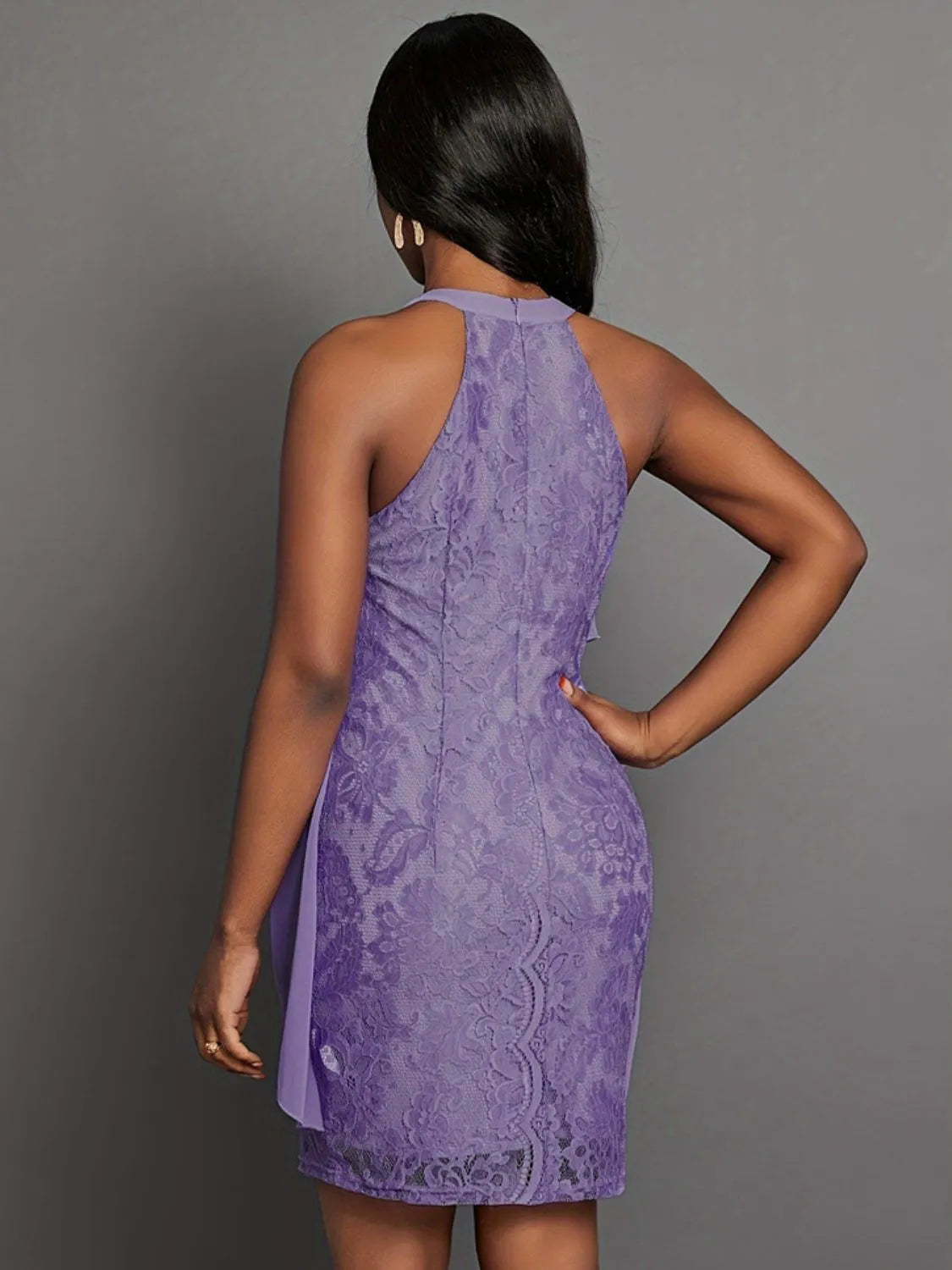 Image of Halter Neck Layered Lace Mini Dress | Queeble.shop