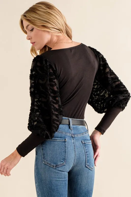 Image of And The Why Textured Puff Sleeve Bodysuit | Queeble.shop