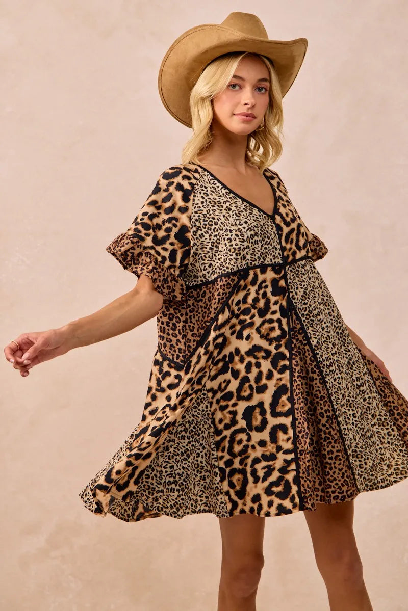 Image of BiBi Leopard Prints Mix and Match Short Sleeves Dress | Queeble.shop