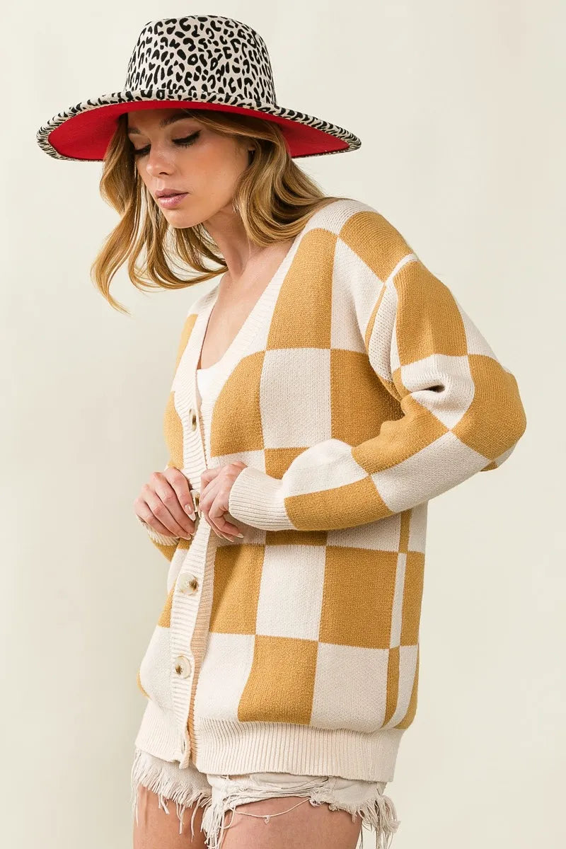 Image of BiBi Checked V-neck Cardigan | Queeble.shop