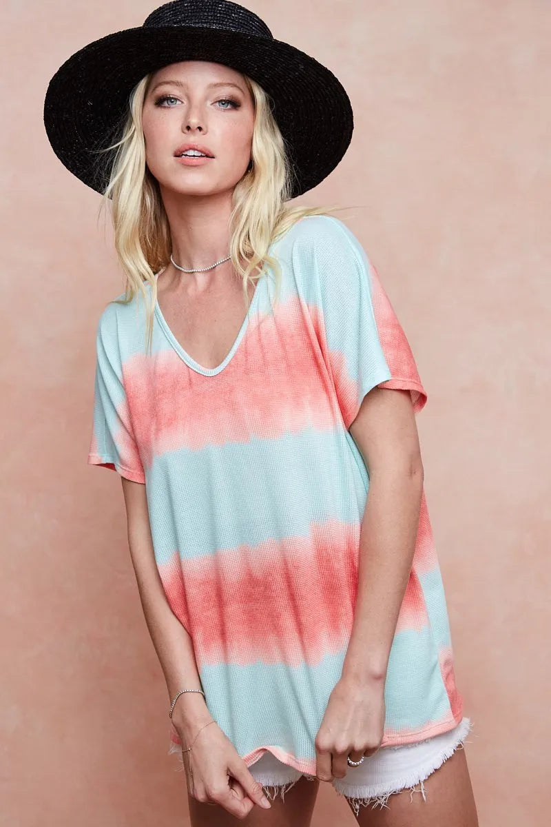 Image of BiBi Tiedye Printed Hacci Knit Top | Queeble.shop