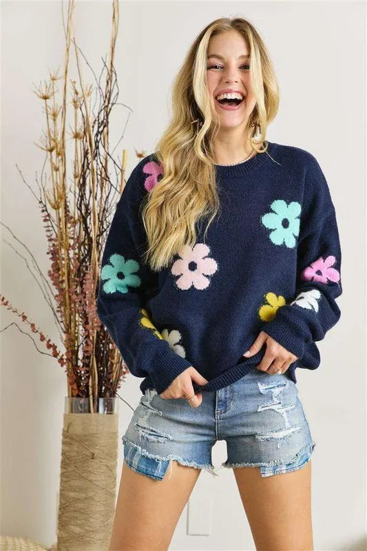 Image of ADORA Full Size Flower Popped Sweater Plus Size | Queeble.shop