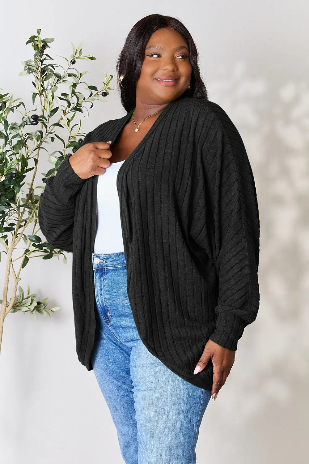 Image of Basic Bae Full Size Ribbed Cocoon Cardigan | Queeble.shop