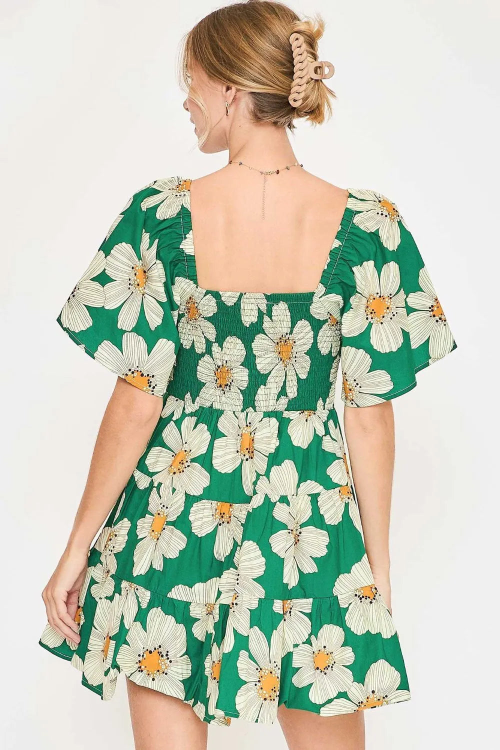Image of Umgee Full Size Daisy Print Mini Dress with Ribbon Details Plus Size | Queeble.shop