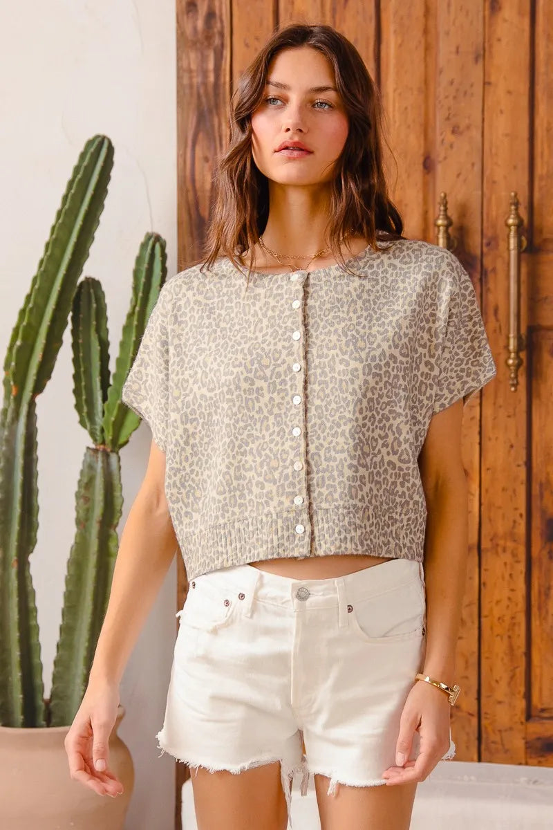 Image of SO ME Leopard Print Button Front Sweater Cardigan | Queeble.shop