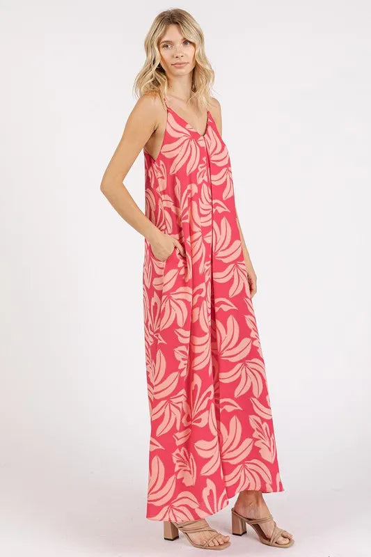 Image of Mittoshop Printed V-Neck Maxi Cami Dress with Pockets | Queeble.shop
