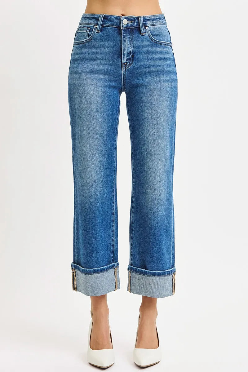 Image of RISEN Full Size Mid Rise Crop Straight Cuffed Jeans Plus Size | Queeble.shop