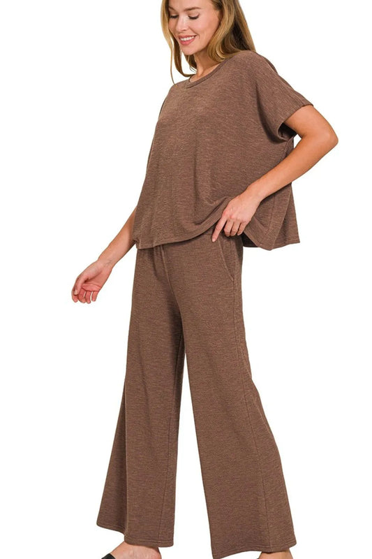 Image of Zenana Cotton Slub Top & Pants Set | Queeble.shop