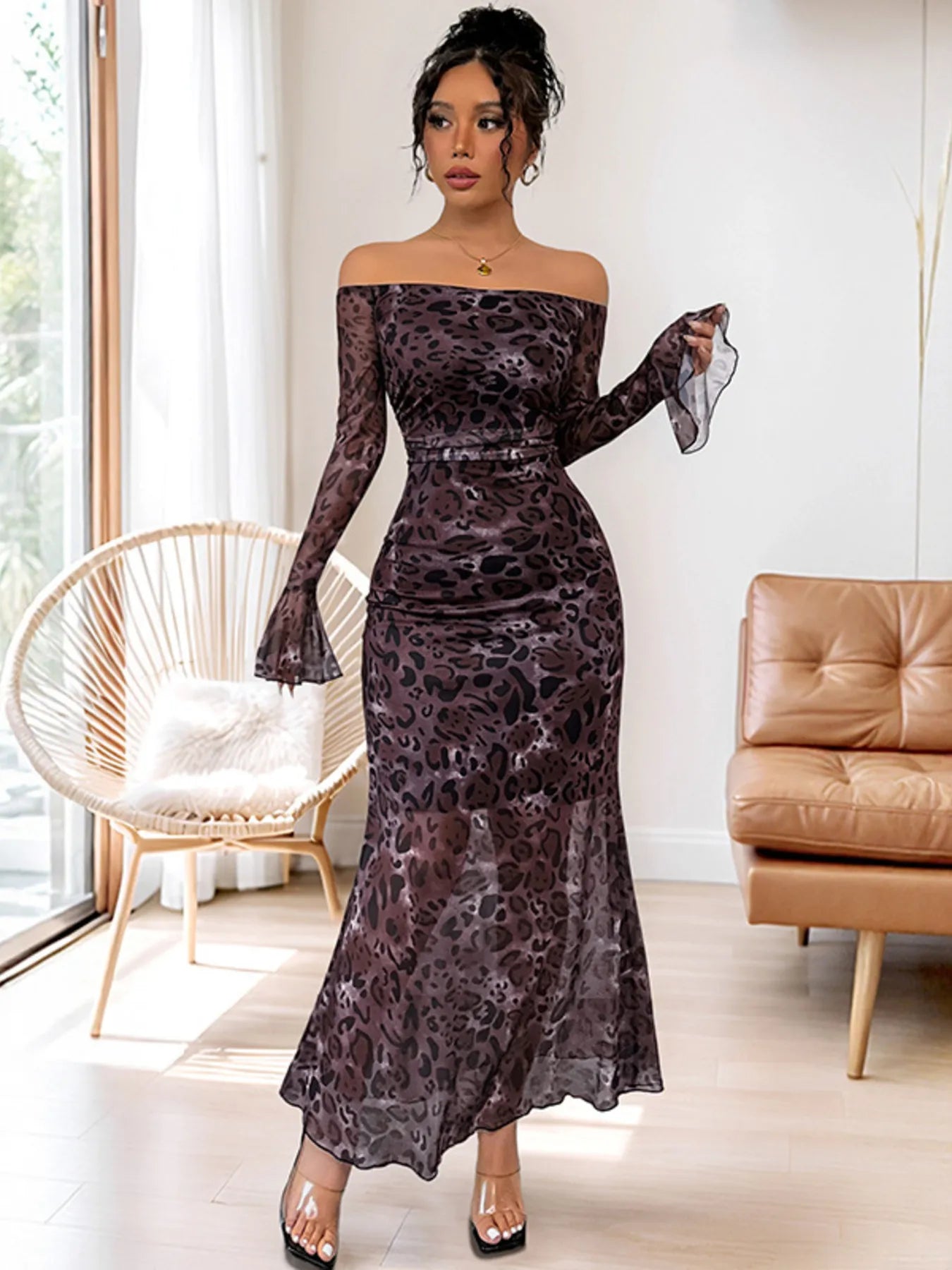 Image of Off-Shoulder Long Sleeve Maxi Dress | Queeble.shop