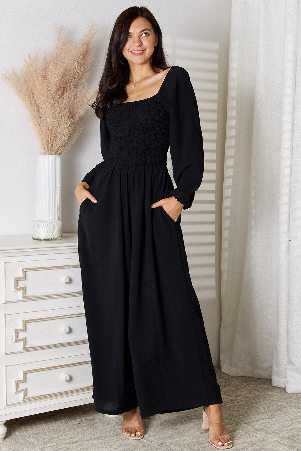 Image of Double Take Square Neck Jumpsuit with Pockets | Queeble.shop