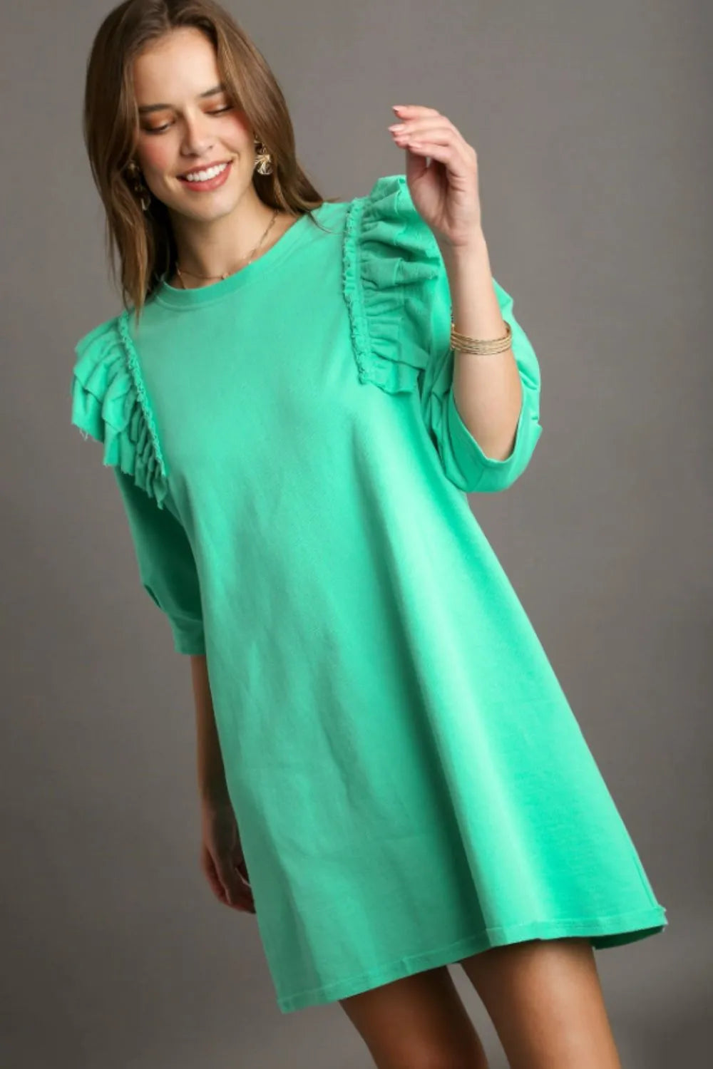 Image of Umgee Full Size French Terry Ruffles Sleeve with Pleats Plus Size | Queeble.shop