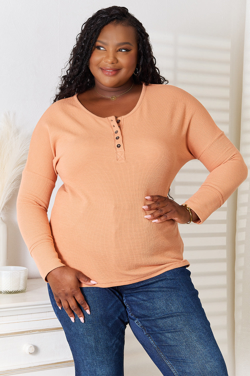 Image of Basic Bae Half Button Long Sleeve Top | Queeble.shop