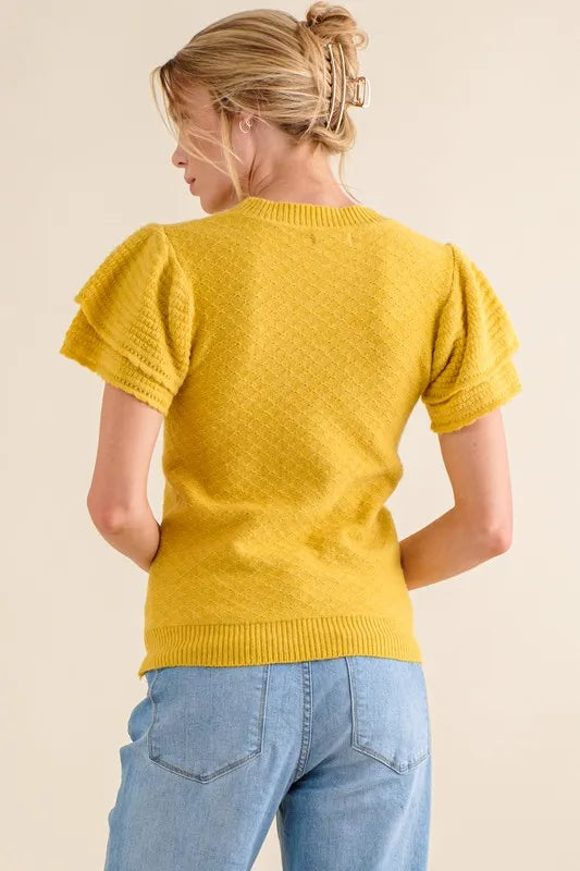Image of And The Why Double Layered Ruffle Sleeves Sweater Top | Queeble.shop