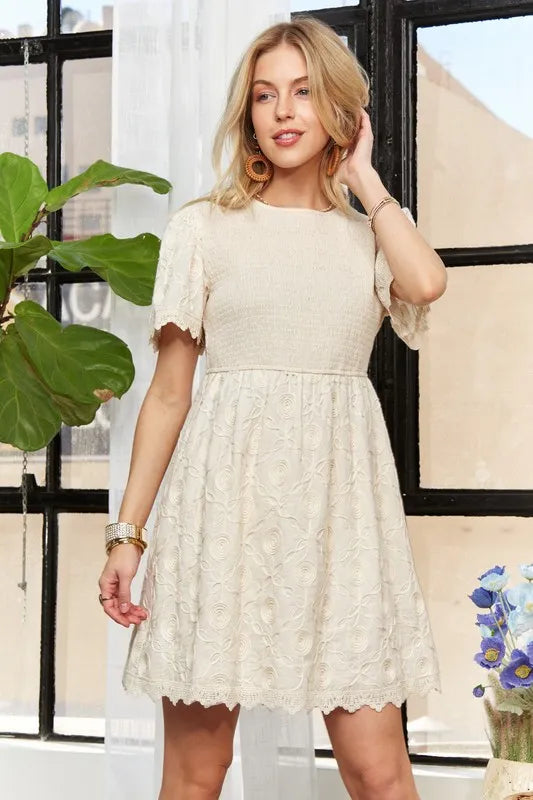 Image of ADORA Rround Neck Crinkle Babydoll Dress | Queeble.shop