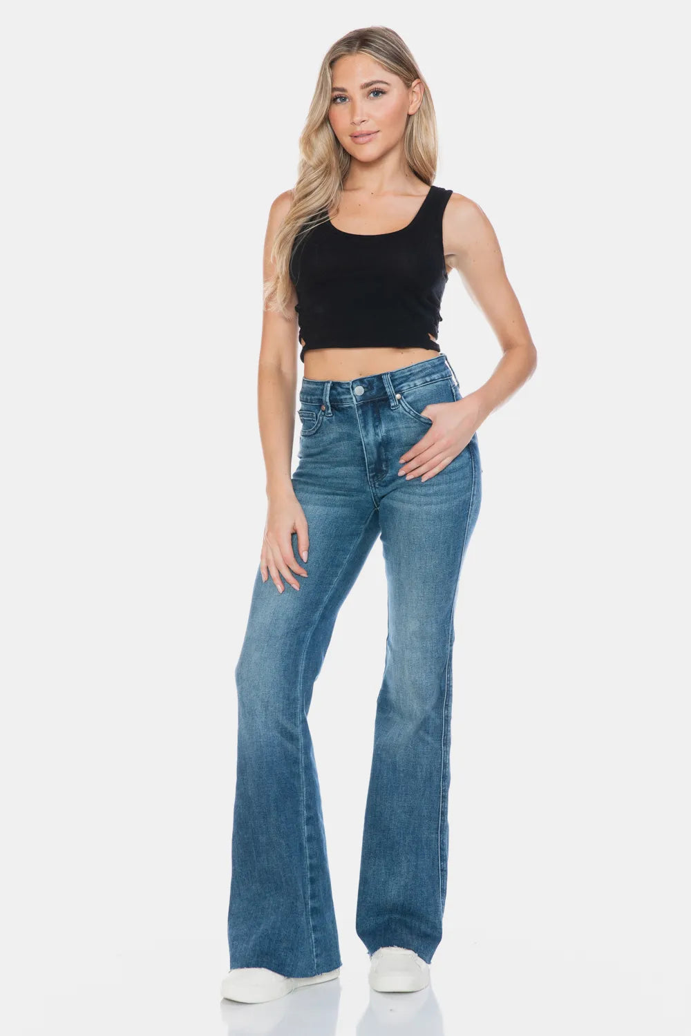 Image of Judy Blue Full Size Tummy Control Cut Hem Flare Jeans | Queeble.shop