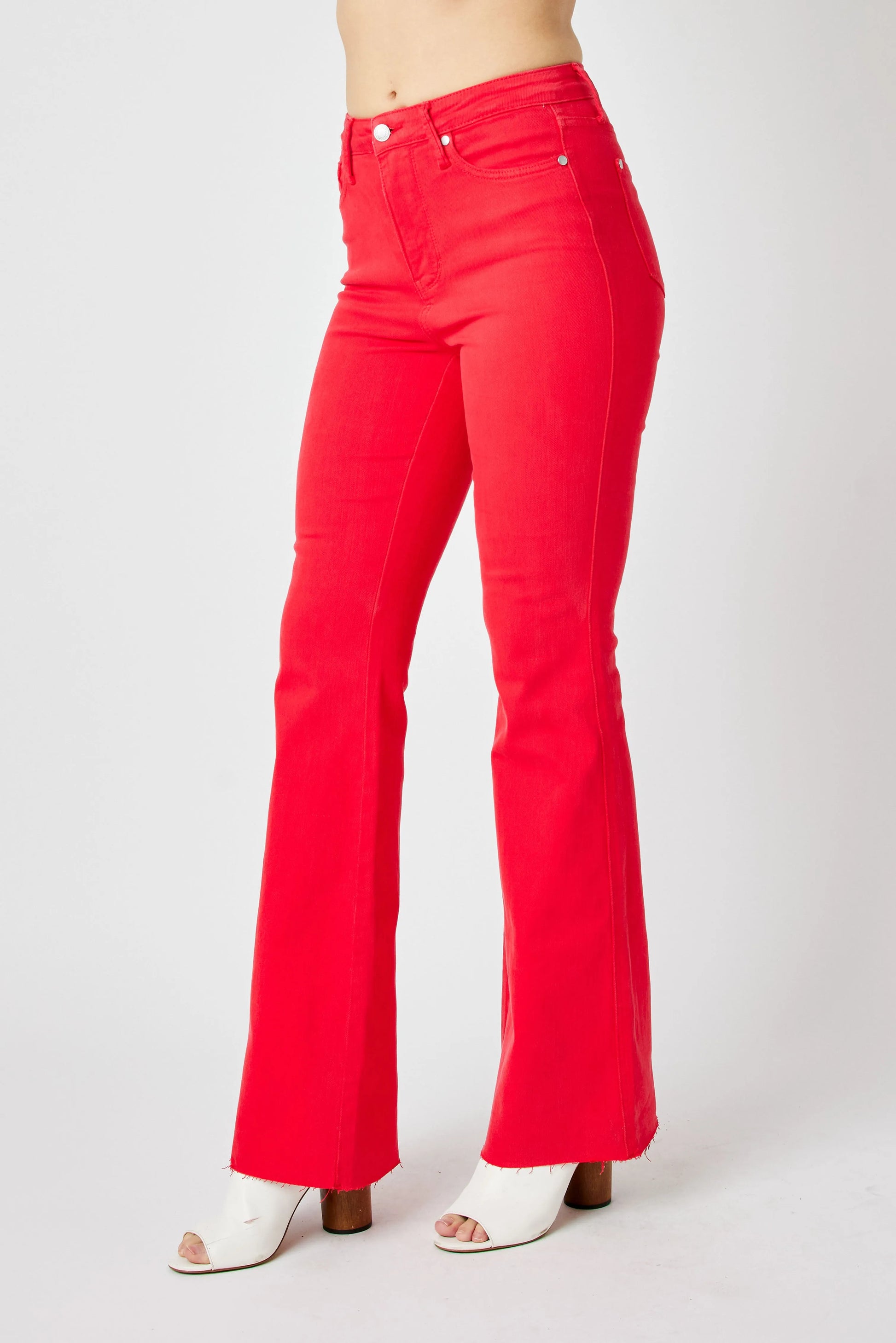 Image of Judy Blue Full Size Hw Tummy Control Garment Dyed Flare Jeans Plus Size | Queeble.shop