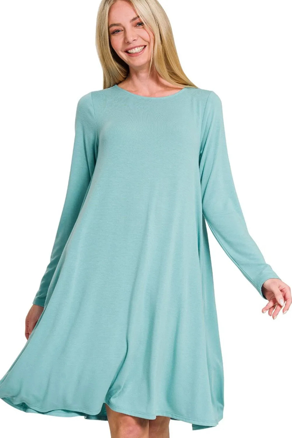 Image of Zenana Long Sleeve Flare Dress With Pockets | Queeble.shop