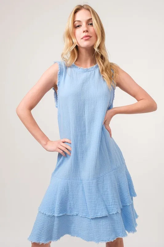 Image of And The Why Washed Fringe Detail Tiered Dress | Queeble.shop