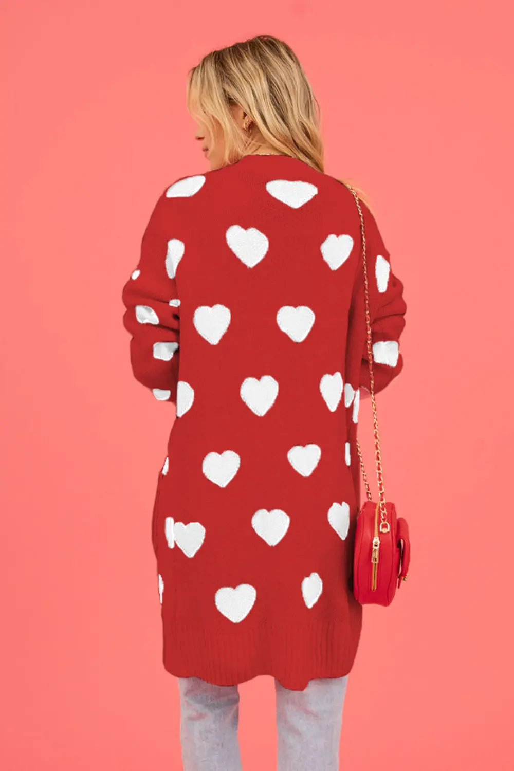 Image of Heart Graphic Open Front Cardigan with Pockets | Queeble.shop