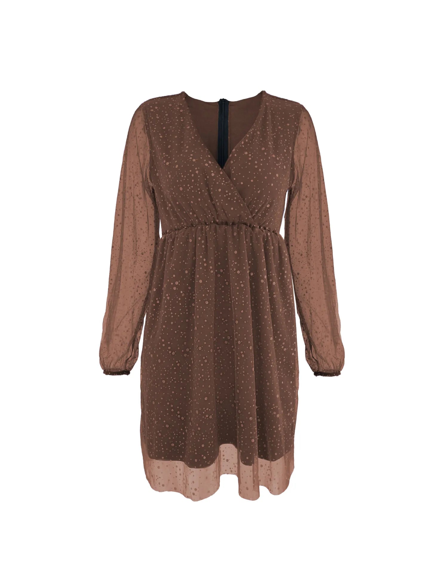 Image of Sparkling Surplice Balloon Sleeve Mini Dress | Queeble.shop
